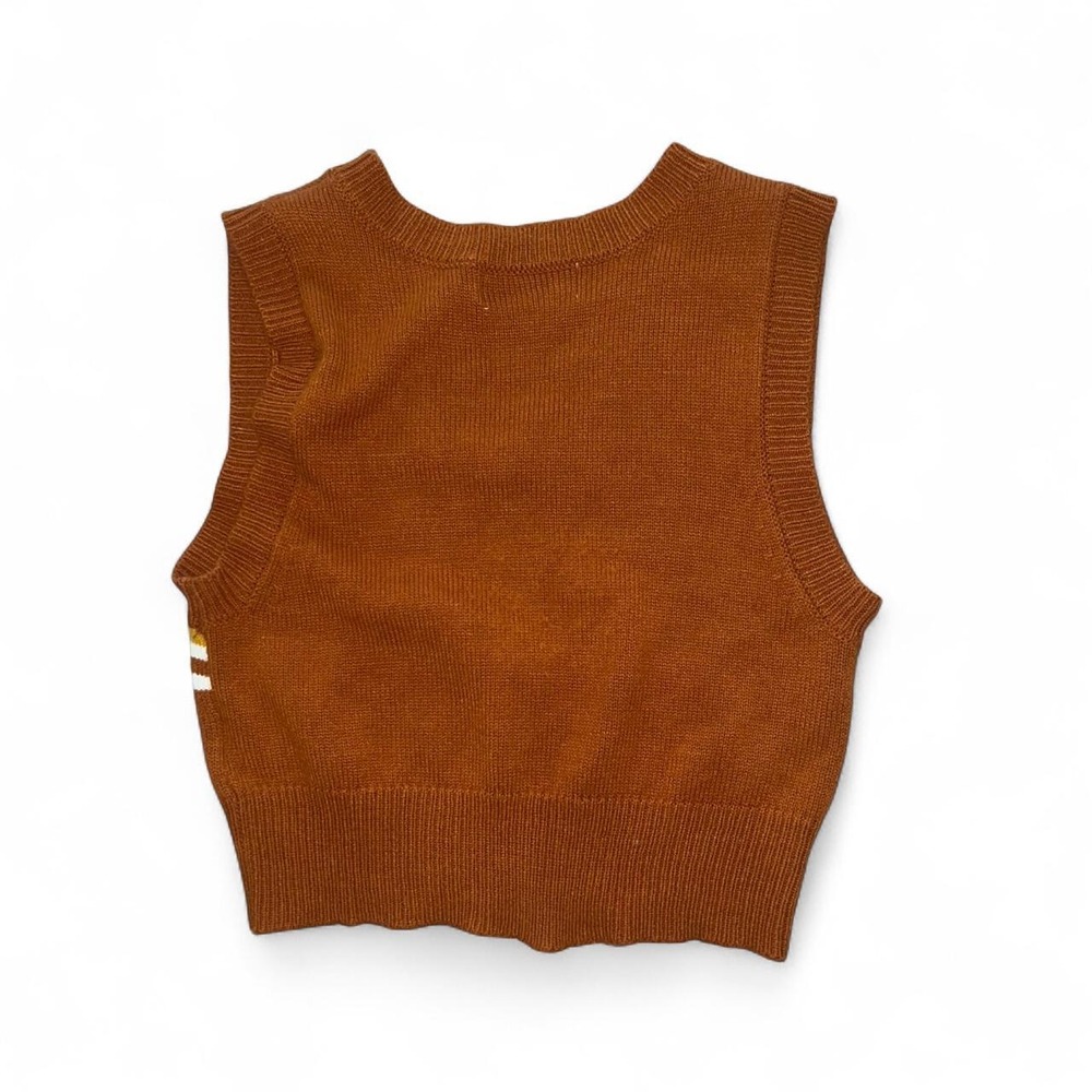 No Comment Brown Rust Mustard Yellow Striped Sweater Vest Y2K Preppy Large - Picture 2 of 4